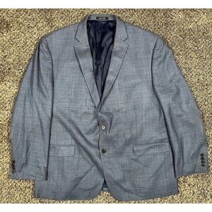 Ralph Lauren Blazer Sport Coat Men's 50R Grey Blue Plaid Suit Jacket Wool Silk